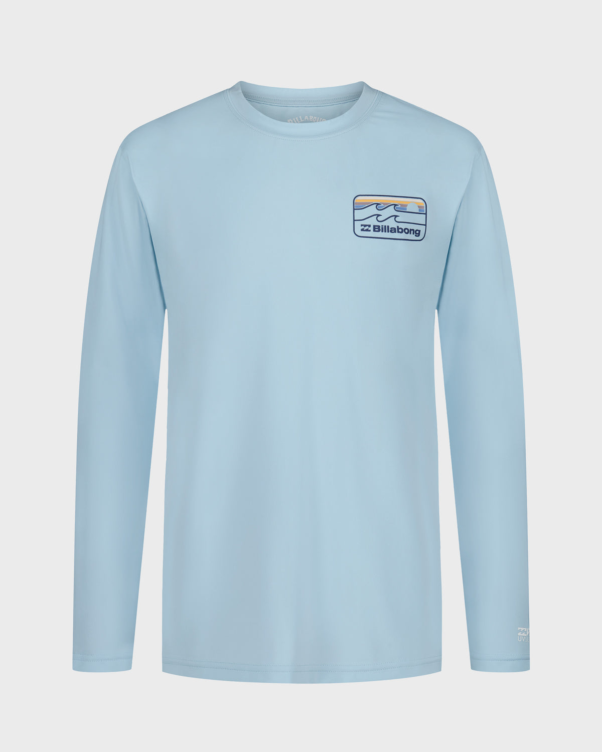 Light blue long-sleeve surfshirt with Billabong logo patch on chest.
