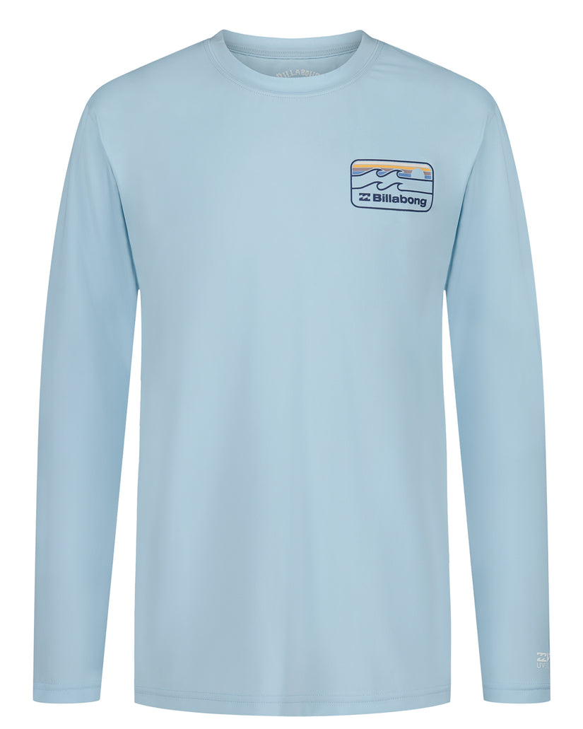 Light blue long-sleeve surfshirt with Billabong wave logo patch on chest.