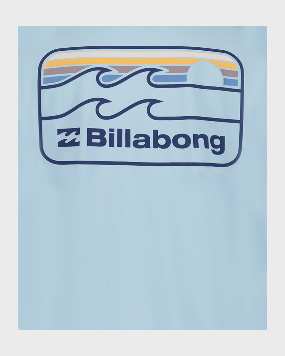 Light blue long sleeve surfshirt with Billabong wave logo and graphic print on chest.