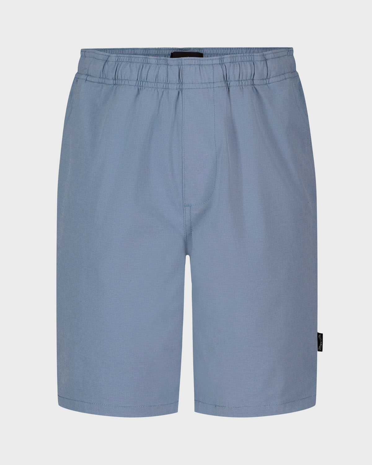 Blue boys hybrid shorts with elastic waistband and center front seam.