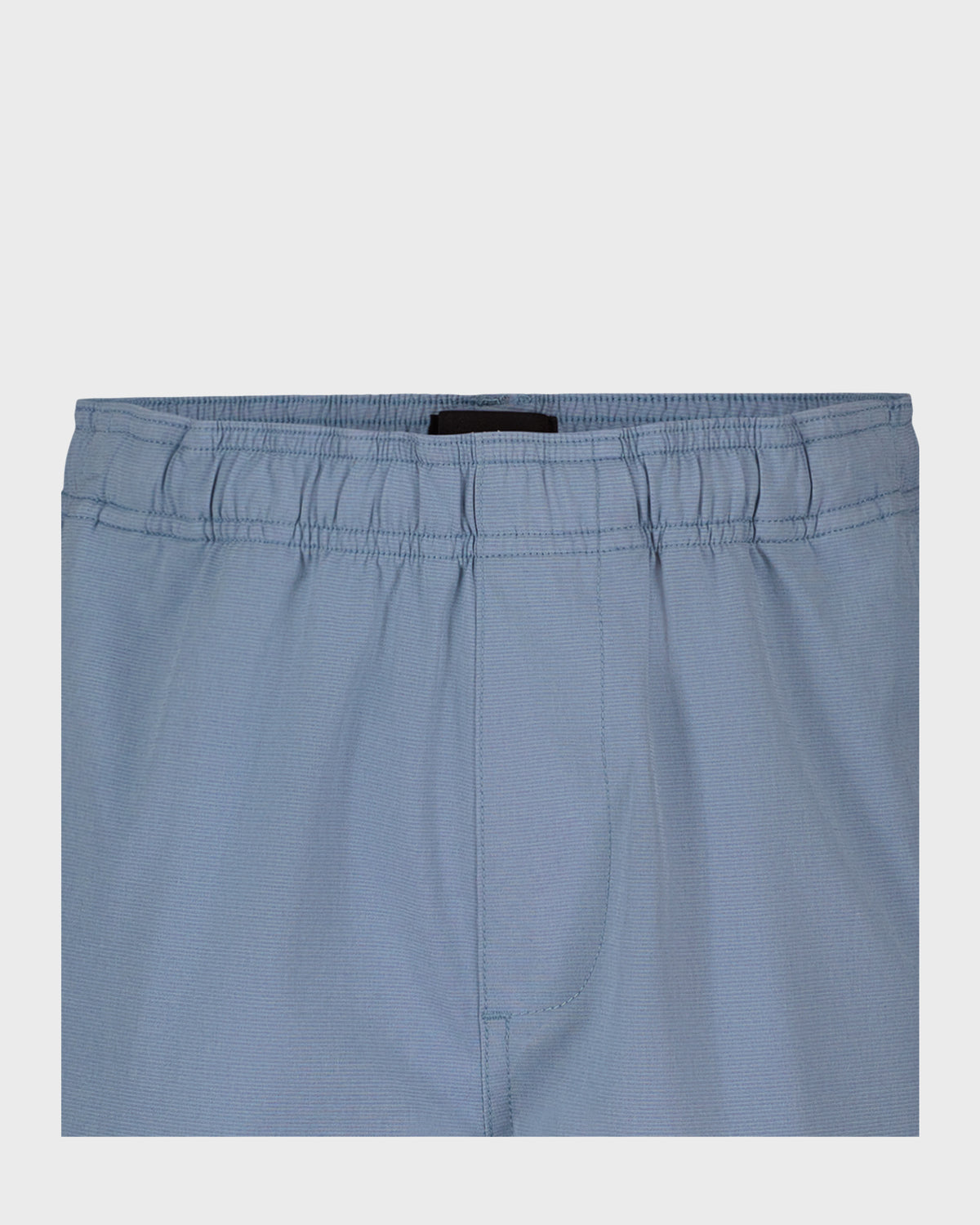 Blue hybrid shorts with elastic waistband and stitched seams, front view.