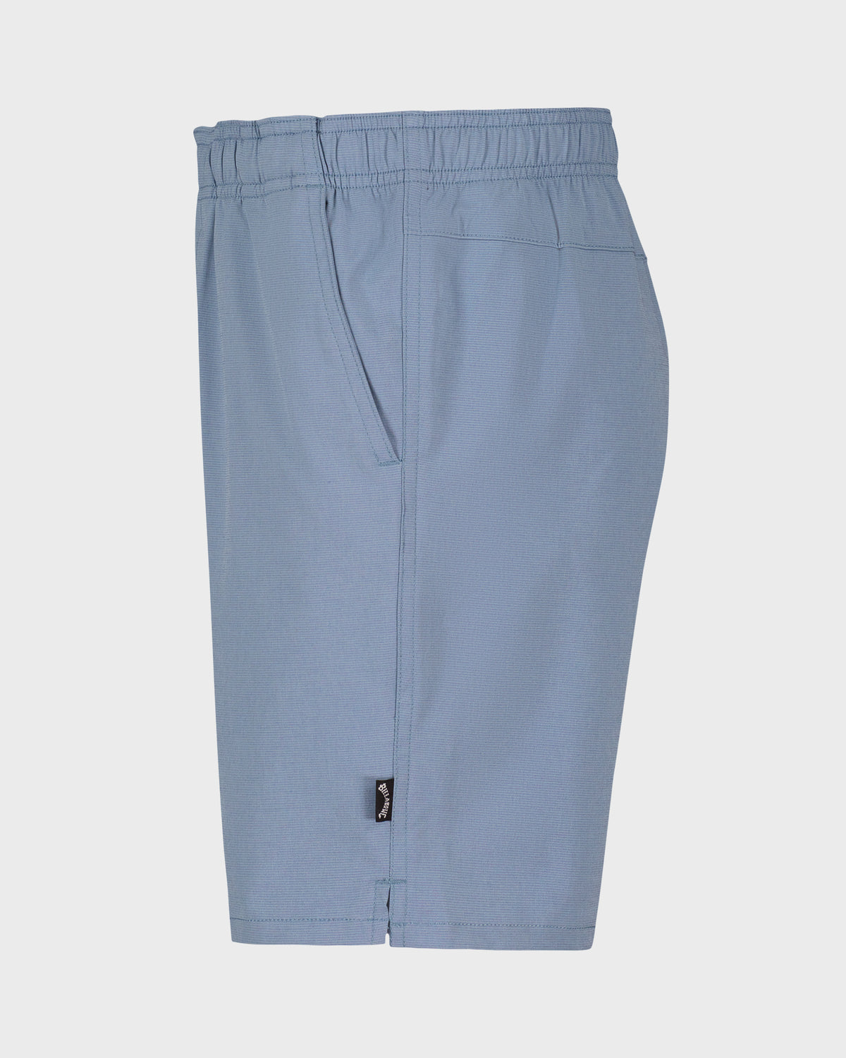 Light blue hybrid shorts with elastic waistband and back pocket, featuring a brand label on the leg.