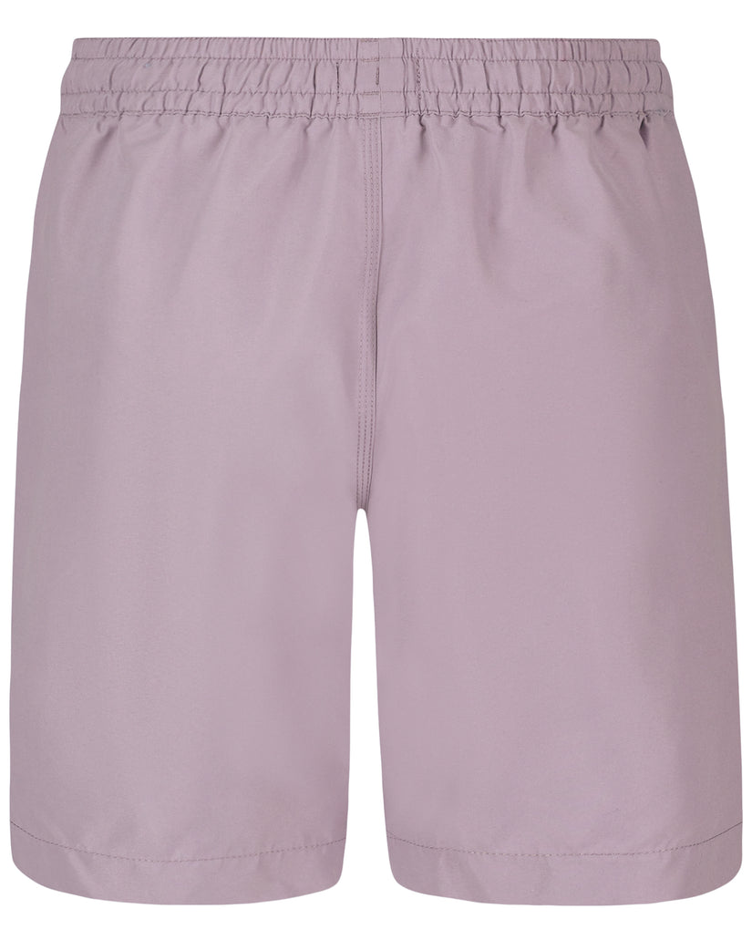 Boys' lavender swim trunks with elastic waistband and center seam detail.