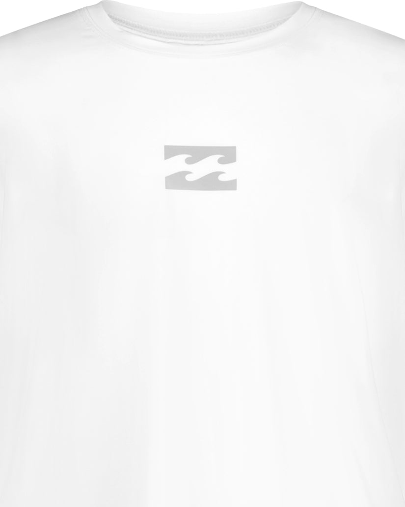 White long sleeve surfshirt with gray wave logo on chest.