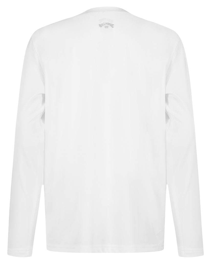 White long-sleeve surfshirt with Billabong logo on back neck.