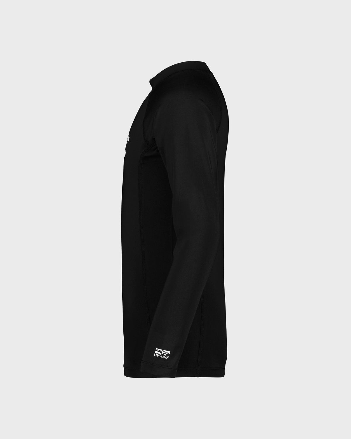 Black long-sleeve rashguard with fitted construction and small logo on lower sleeve.