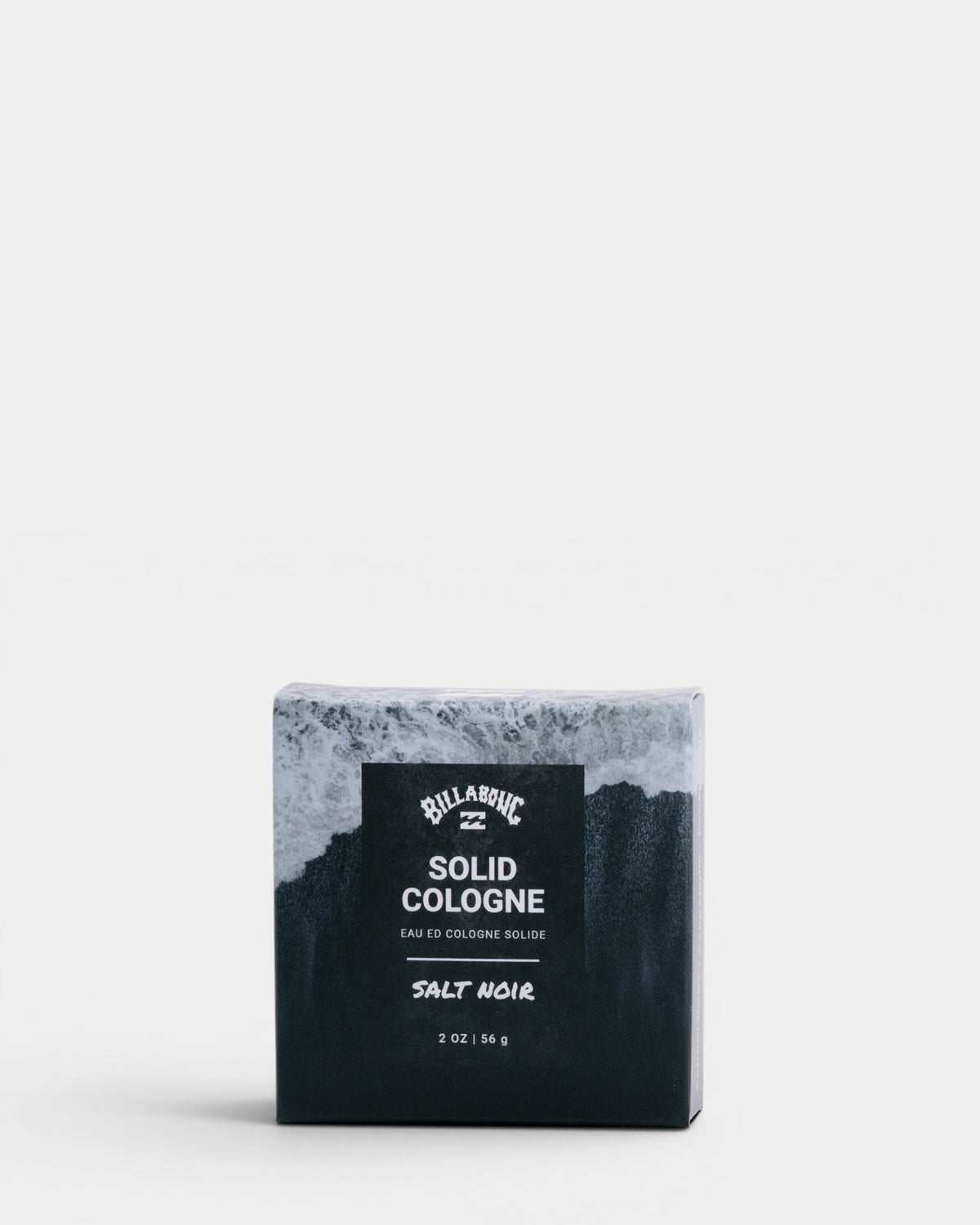 Black and white Billabong solid cologne box labeled "Salt Noir," 2 oz/56g, against light gray background.