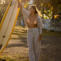 Vivid Wave Elastic Waist Pants - Teak