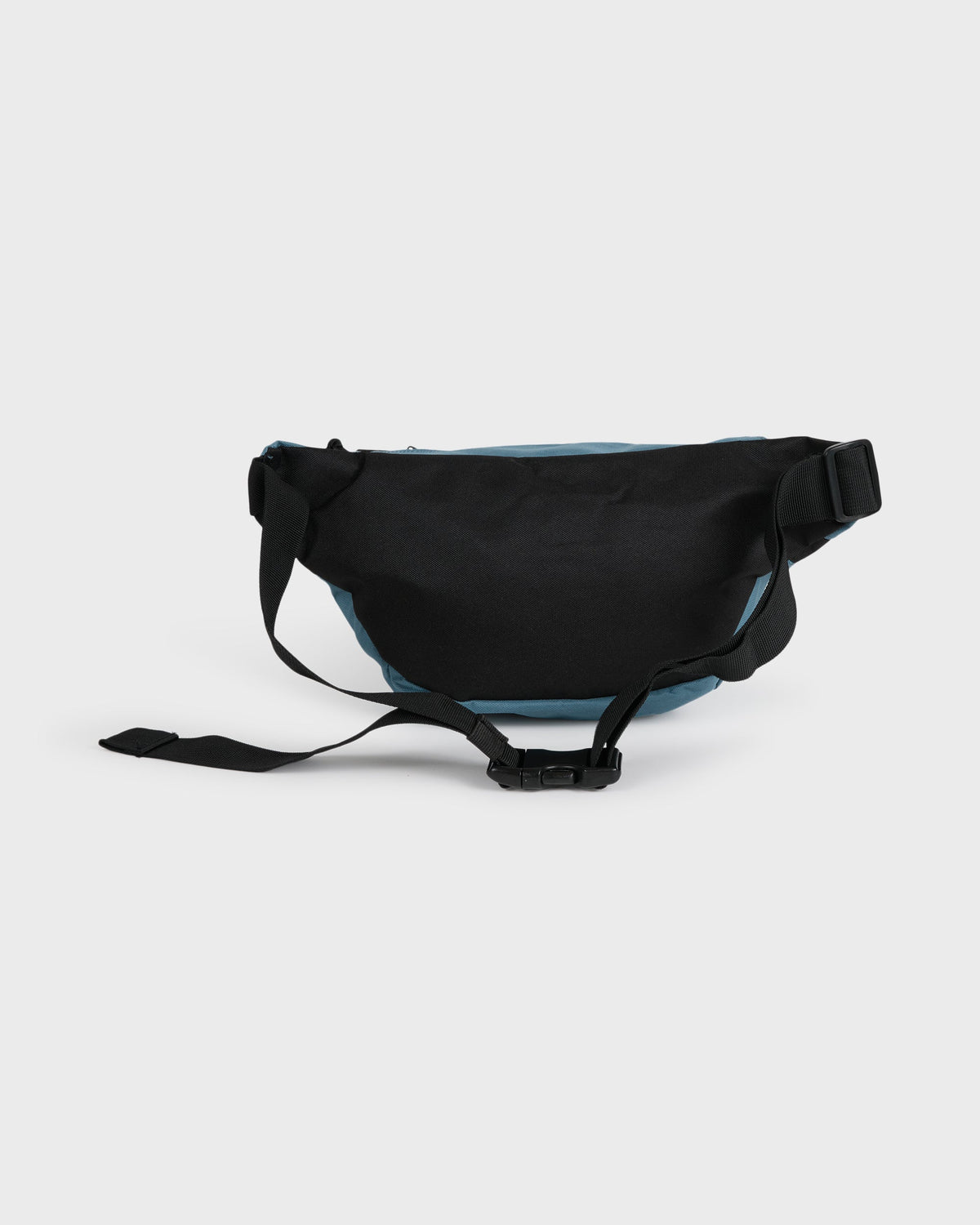 Glacier blue and black waistpack with adjustable black straps and side buckle closure.