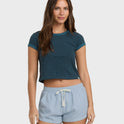 Road Trippin Elastic Waist Shorts - Washed Chambray