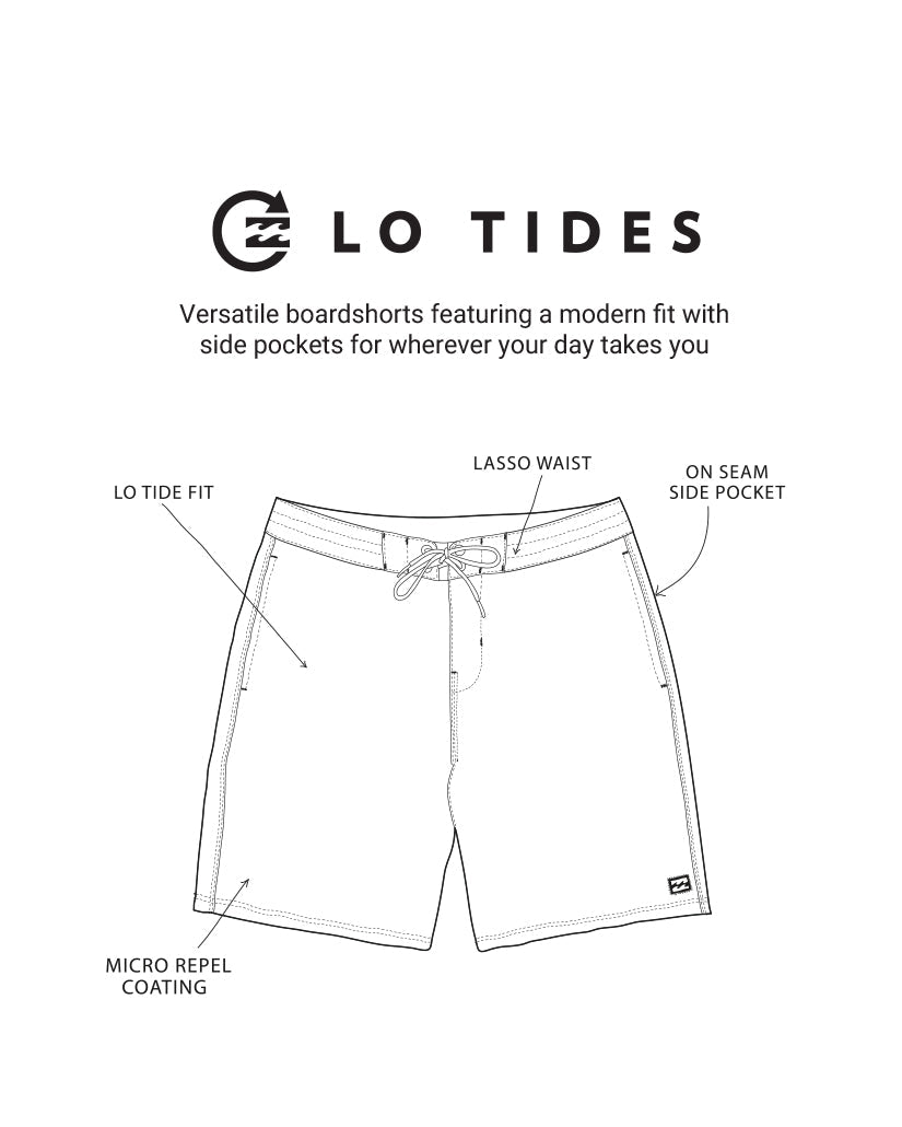 Brown boardshorts with lasso waist, side pockets, and micro repel coating.