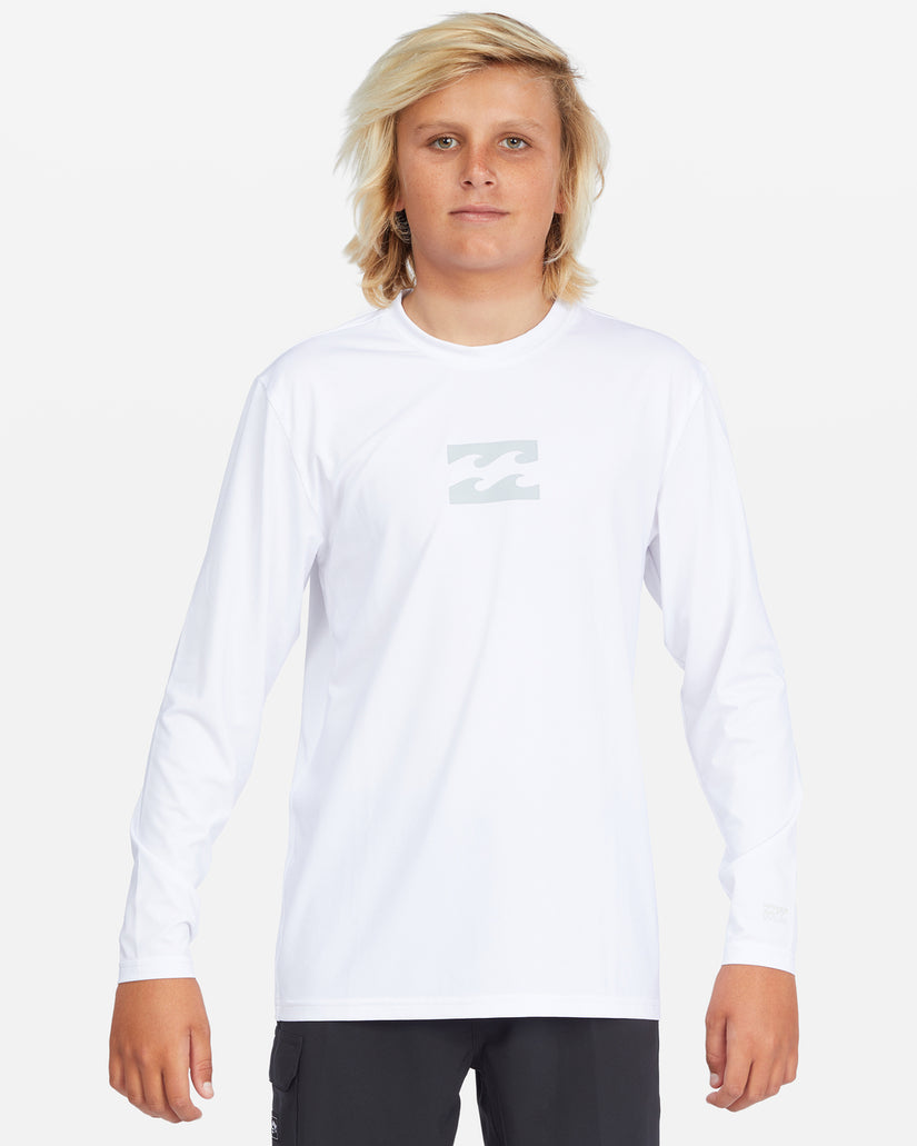 Boys All Day Wave Loose Fit Long Sleeve Surf Tee - White
