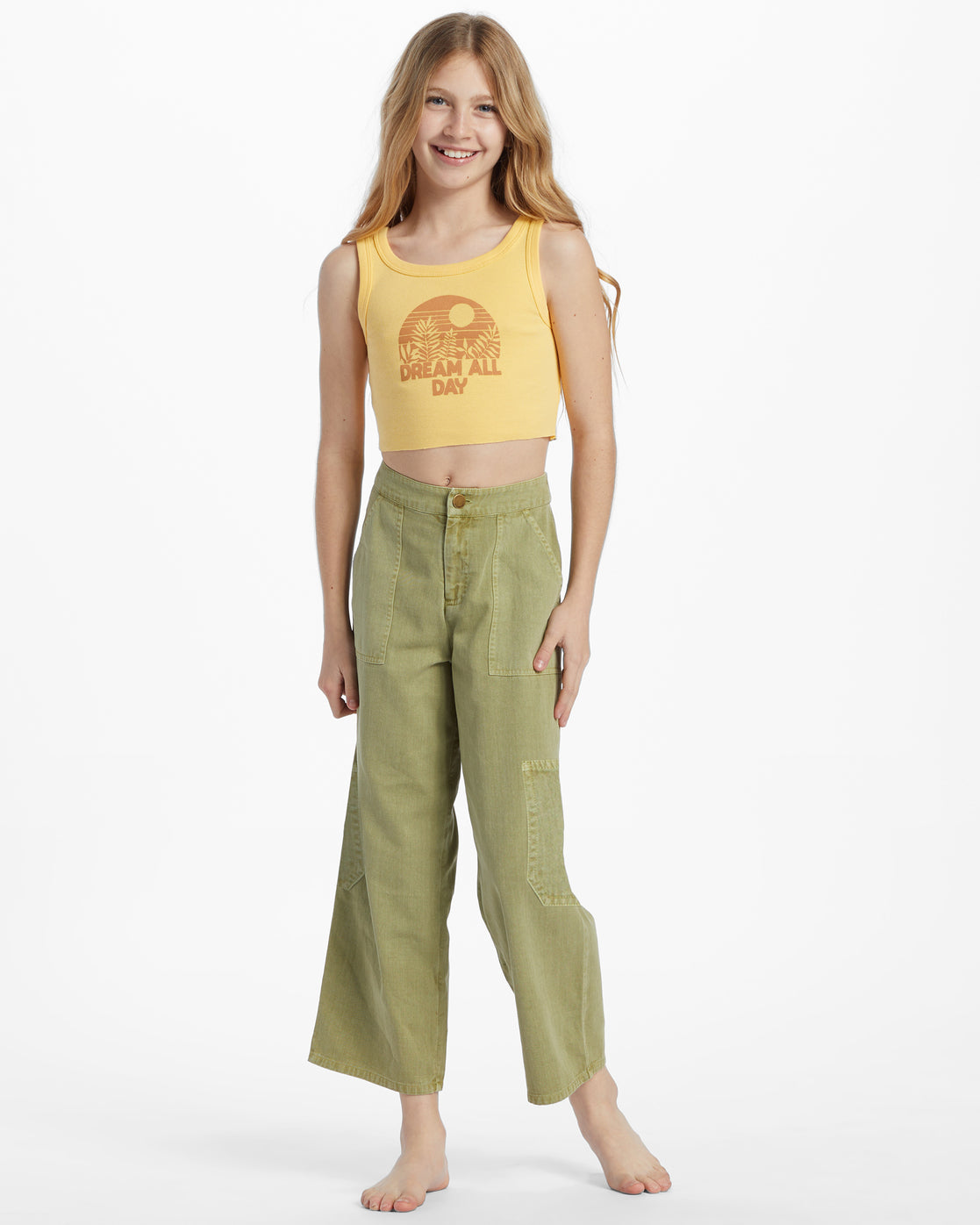 Girls Army Green Wide Leg Cargo Pants - Modest Streetwear