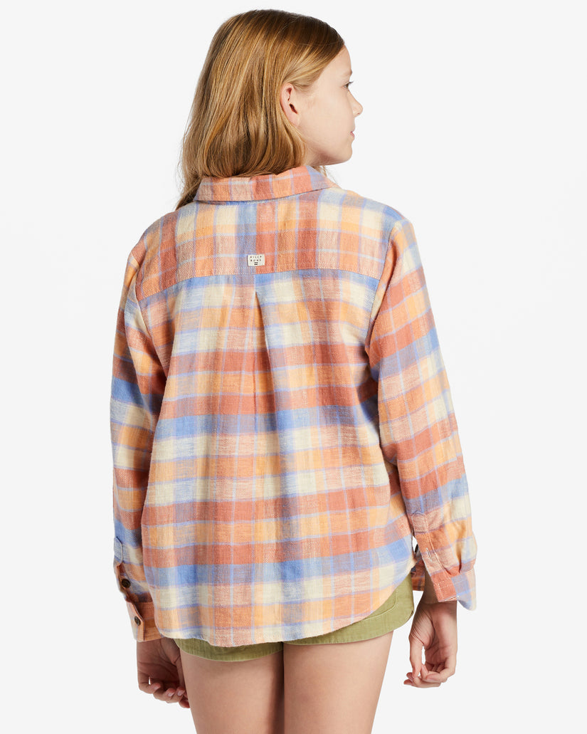 Girls So Stoked Long Sleeve Flannel Shirt - Rose Dawn