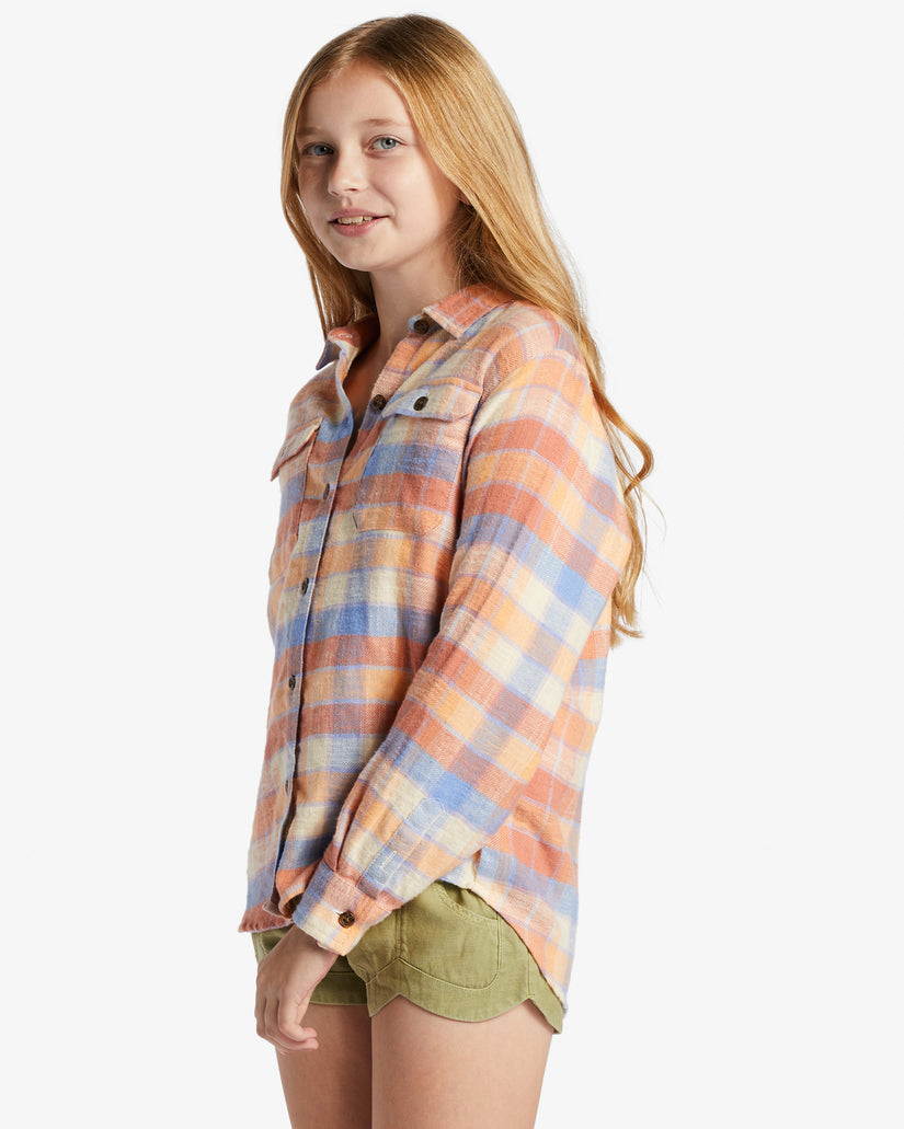 Girls So Stoked Long Sleeve Flannel Shirt - Rose Dawn