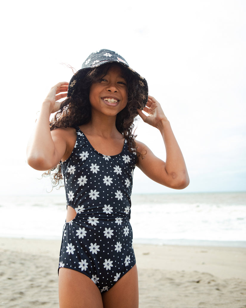 Girls Flowers In The Sky One-Piece Swimsuit - Black Pebble