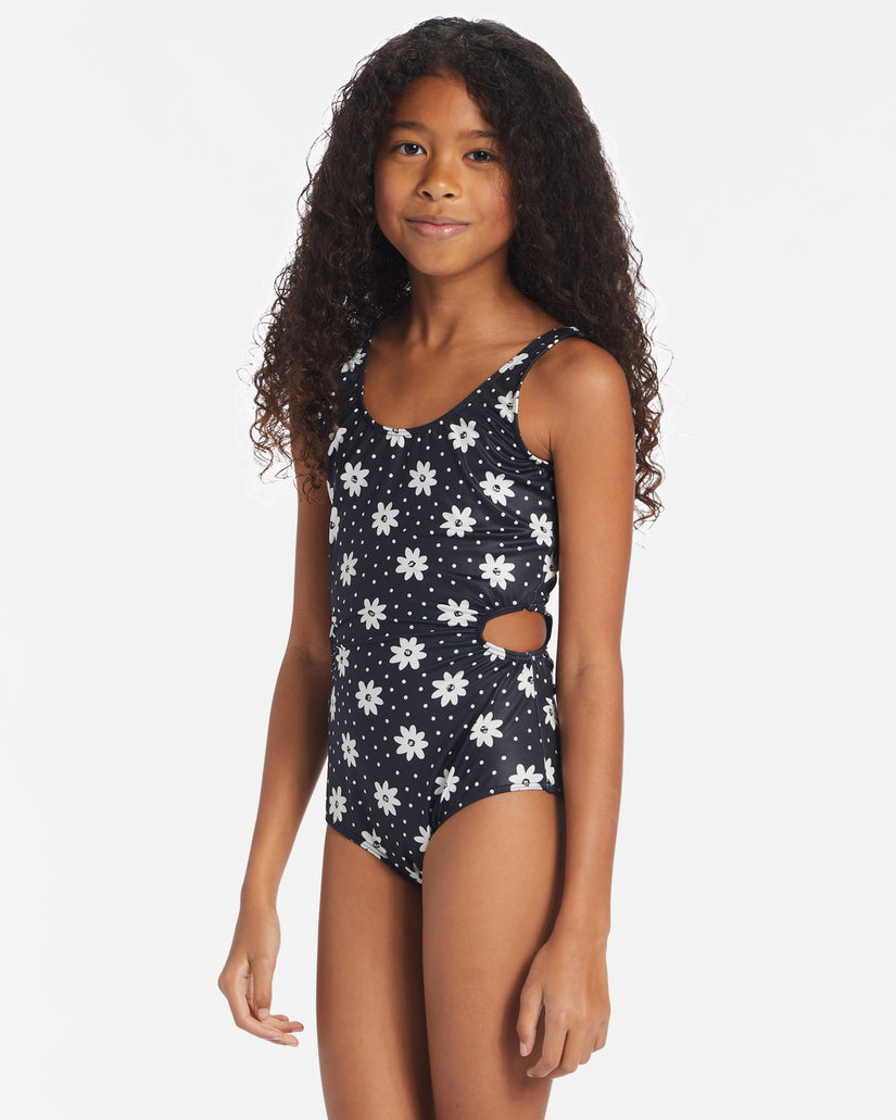 Girls Flowers In The Sky One-Piece Swimsuit - Black Pebble