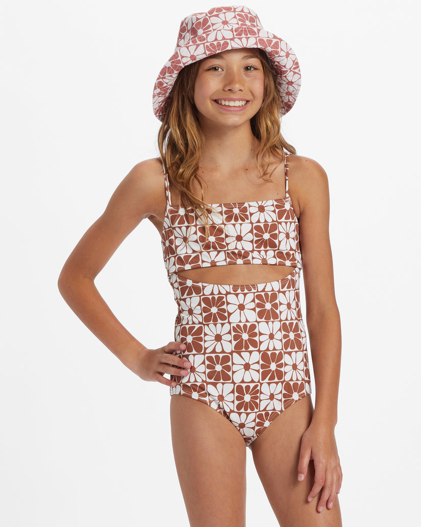 Girls A Flower For You One-Piece Swimsuit - Golden Brown