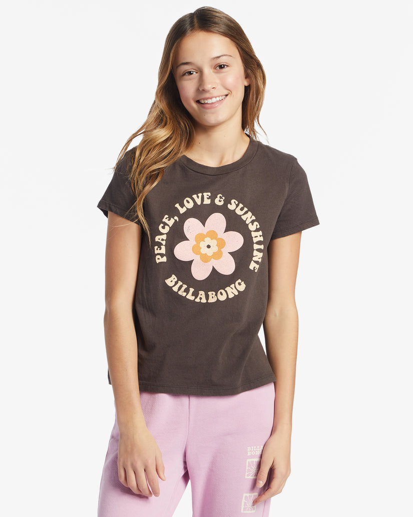 Girls Peace Flower T-Shirt - Off Black
