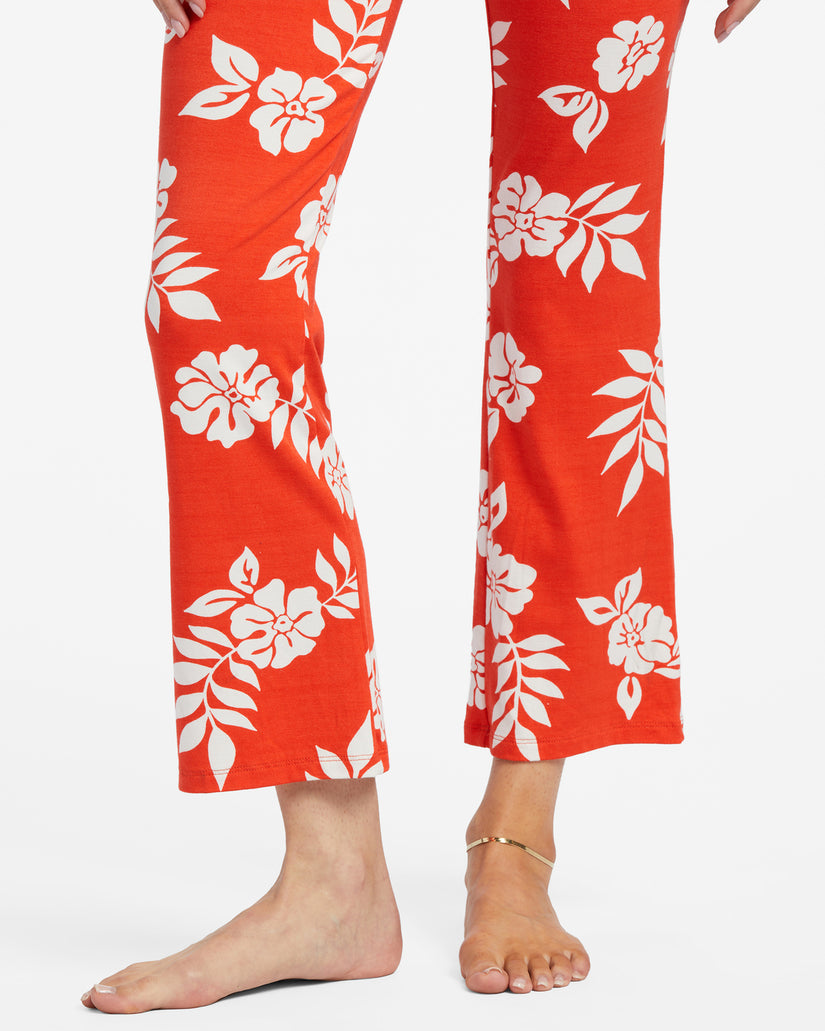 Going High Stretchy Knit Flared Pants - Red Aloha