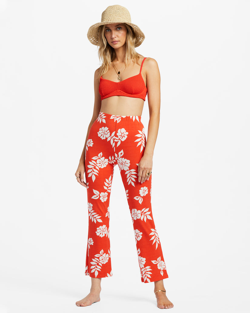 Going High Stretchy Knit Flared Pants - Red Aloha