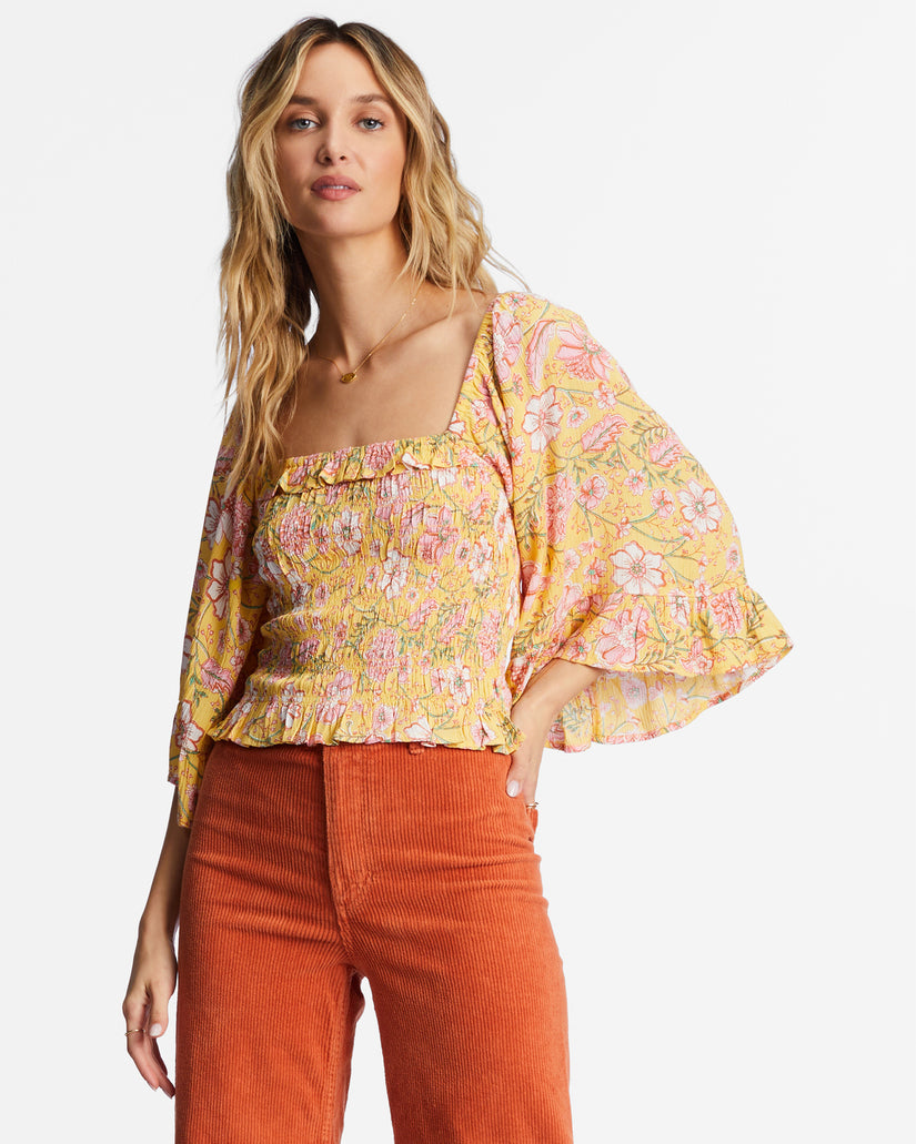 Be My Babe Bell Sleeve Top - Golden Peach