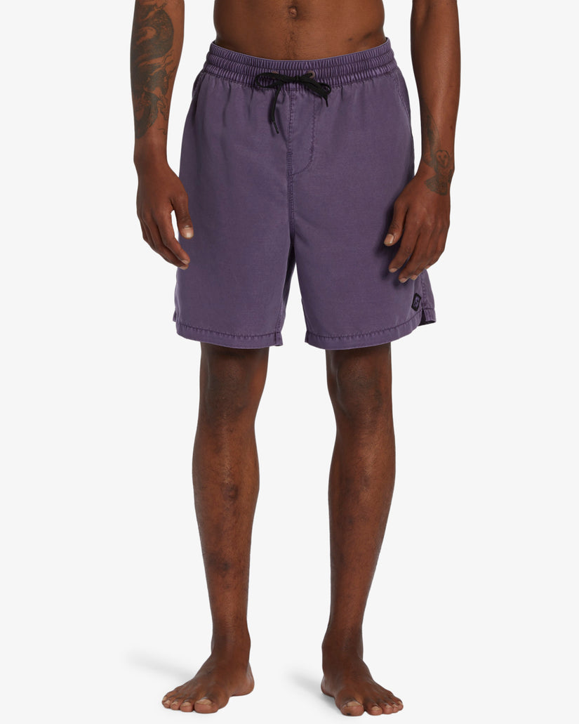All Day Overdyed Layback 17" Elastic Waist Shorts - Purple