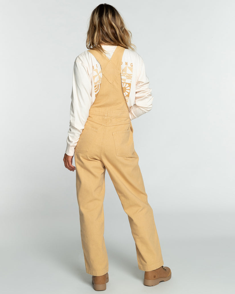 Casual Morning Wide Leg Overalls - Latte