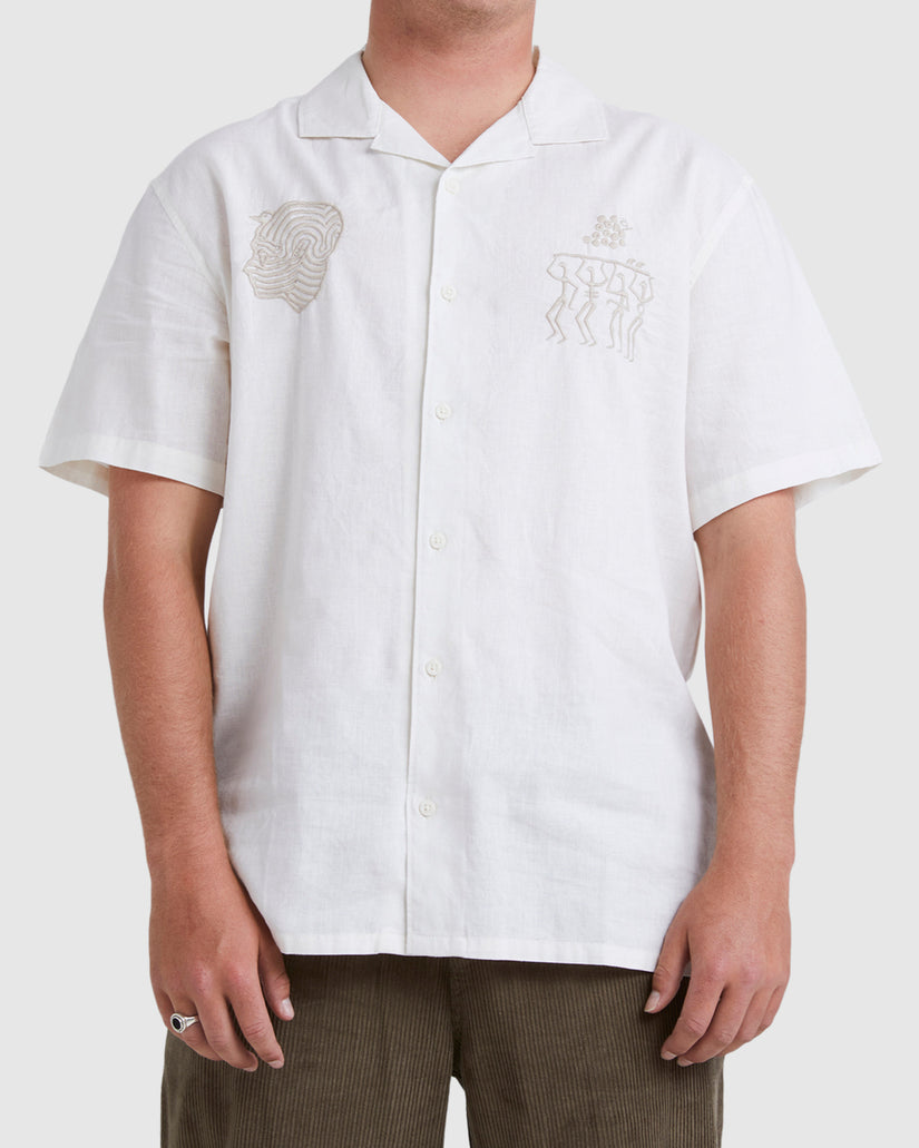 Pilpeled Tribe Hemp Vacay Short Sleeve Tops Traditional - White